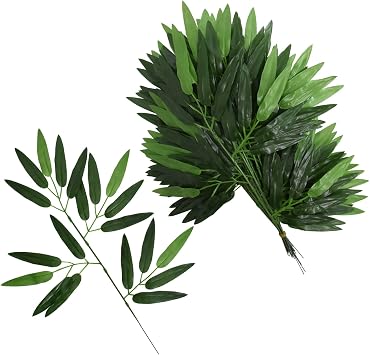 20Pcs Artificial Bamboo Leaves Fake Green Bamboo Stick Greenery Plant for Hotel Home Shelf Wall Farmhouse Bamboo Forest Wind Decoration
