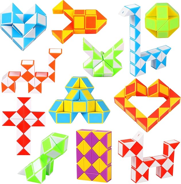 Luclay 12 Pack Magic Snake Cube, 3D Mini Puzzle Cube 24 Blocks Plastic Twist Puzzle, Party Bag Fillers Bulk Toys, for Toddlers Kids Teens Birthday Party Favours(Random Color)
