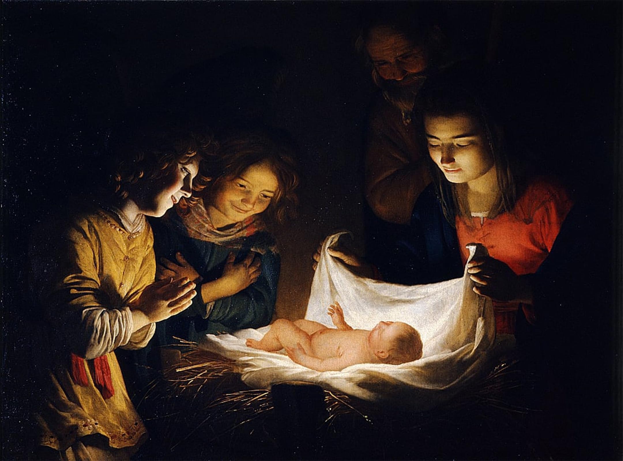 Posteriik No Frame Vintage Art Print Images Pictures Print The Adoration Of The Christ Child By Gerrit Van Honthorst Modern Colour Posters For Office Home Decor 60X90cm