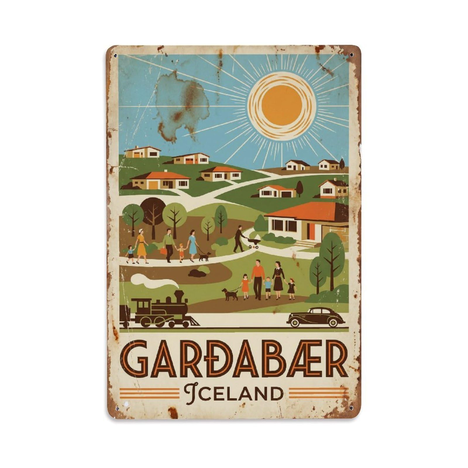 Gead 8X12inch Style Vintage Travel Gardabaer Iceland City Metal Tin Sign