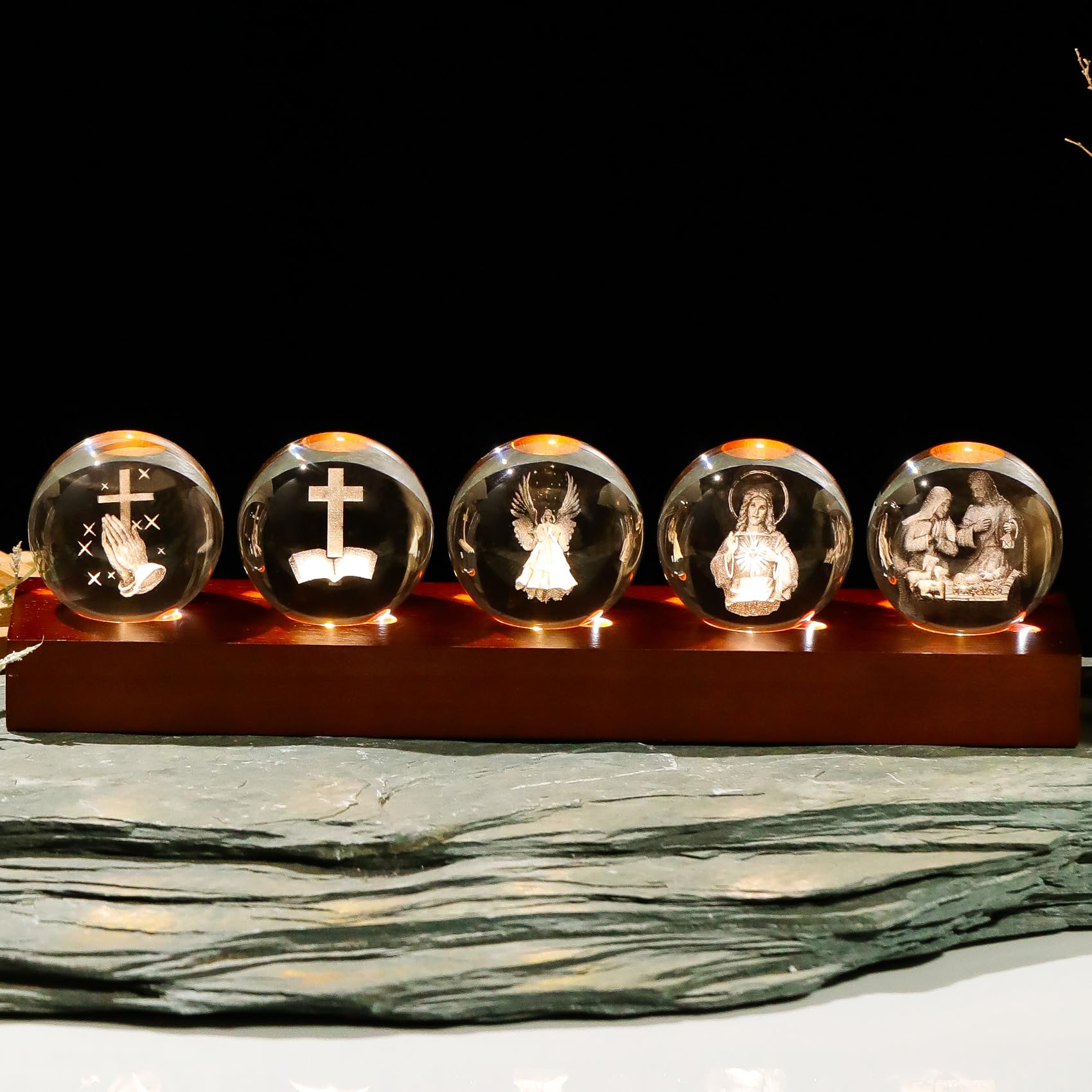 Photo 1 of [Missing 2 Spheres] YWHL 3D Crystal Ball Religious Gift Set