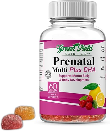 Greenfield Nutritions - Gomitas prenatales halal con DHA y ácido fólico, multivitamínico prenatal esencial para el embarazo, contiene 17 vitaminas