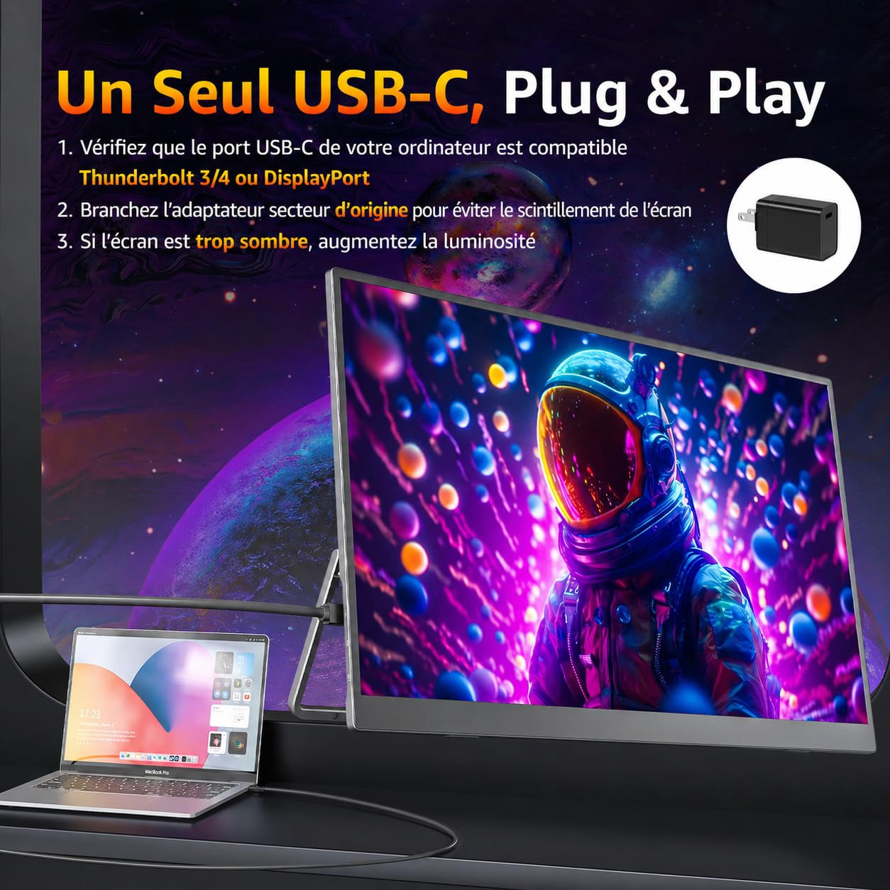 cocopar Ecran Portable 18,5 Pouces 1080P FHD 120% sRGB 100Hz avec Haut-Parleur HDMI USB-C Moniteur Portable pour Ordinateur Portable MacBook Surface PC Xbox PS5, VESA, avec Support Intégré