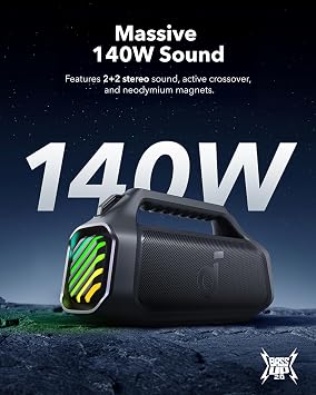 Soundcore Boom 2 Plus Portable Bluetooth Speaker by Anker, 140W, IPX7