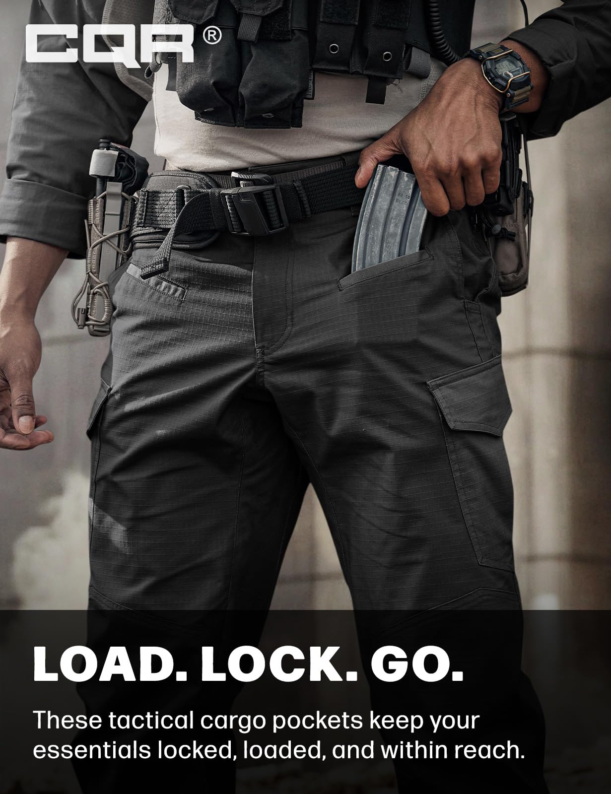 CQR Men's Flex Ripstop Tactical Pants, Water Resistant Stretch Cargo Pants, Lightweight EDC Hiking Work Pants — view 9