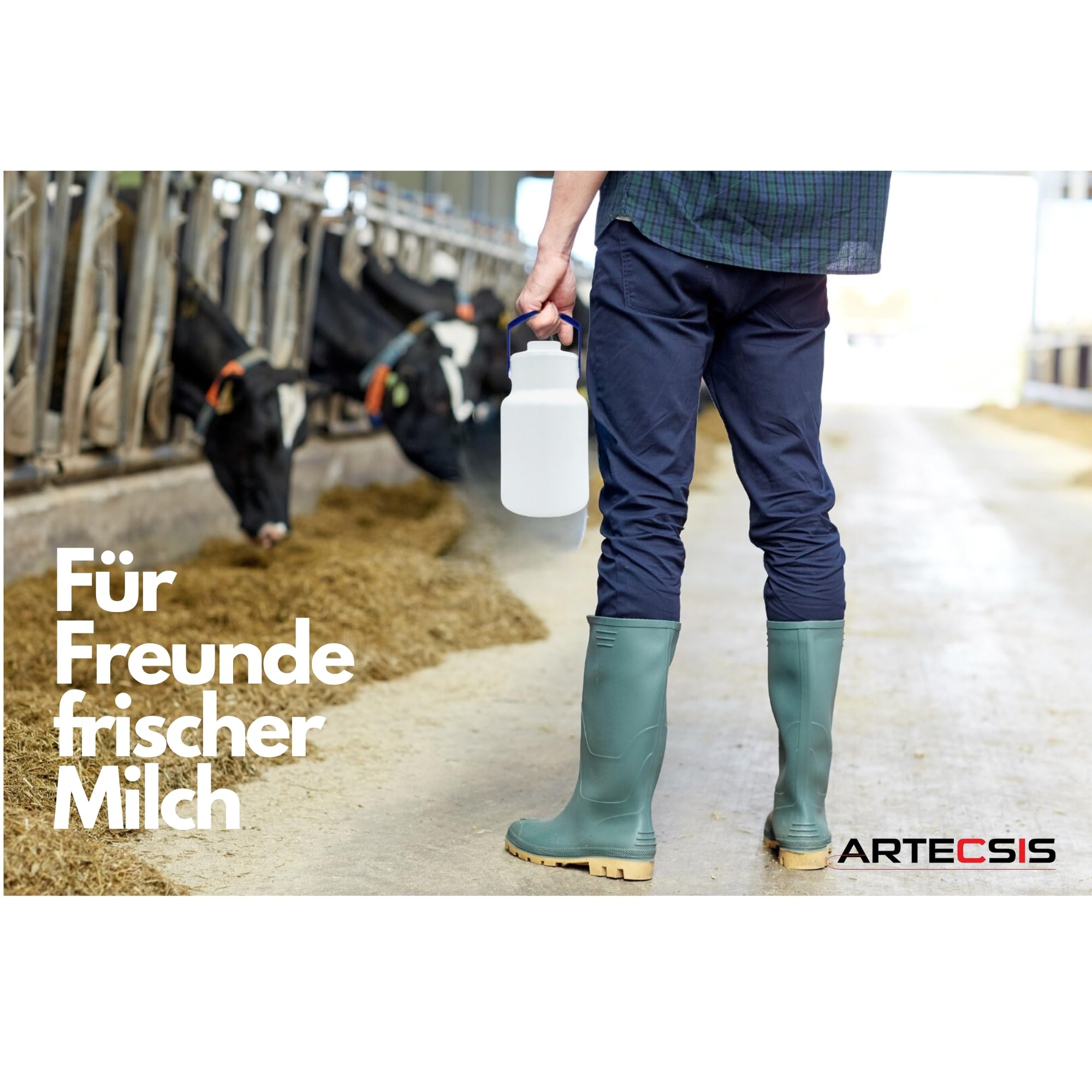 ARTECSIS 2er Set Milchkanne mit Deckel 2L Milchkrug Transportkanne Kunststoff mit Tragegriff