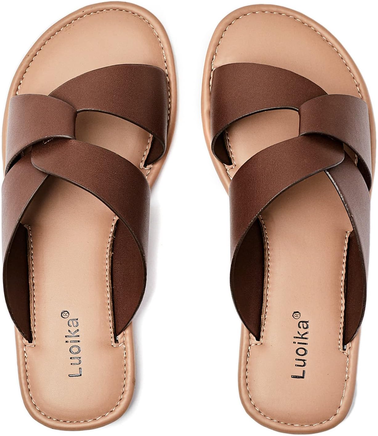 Wide width flat slides sandals for dressy summer wear women.