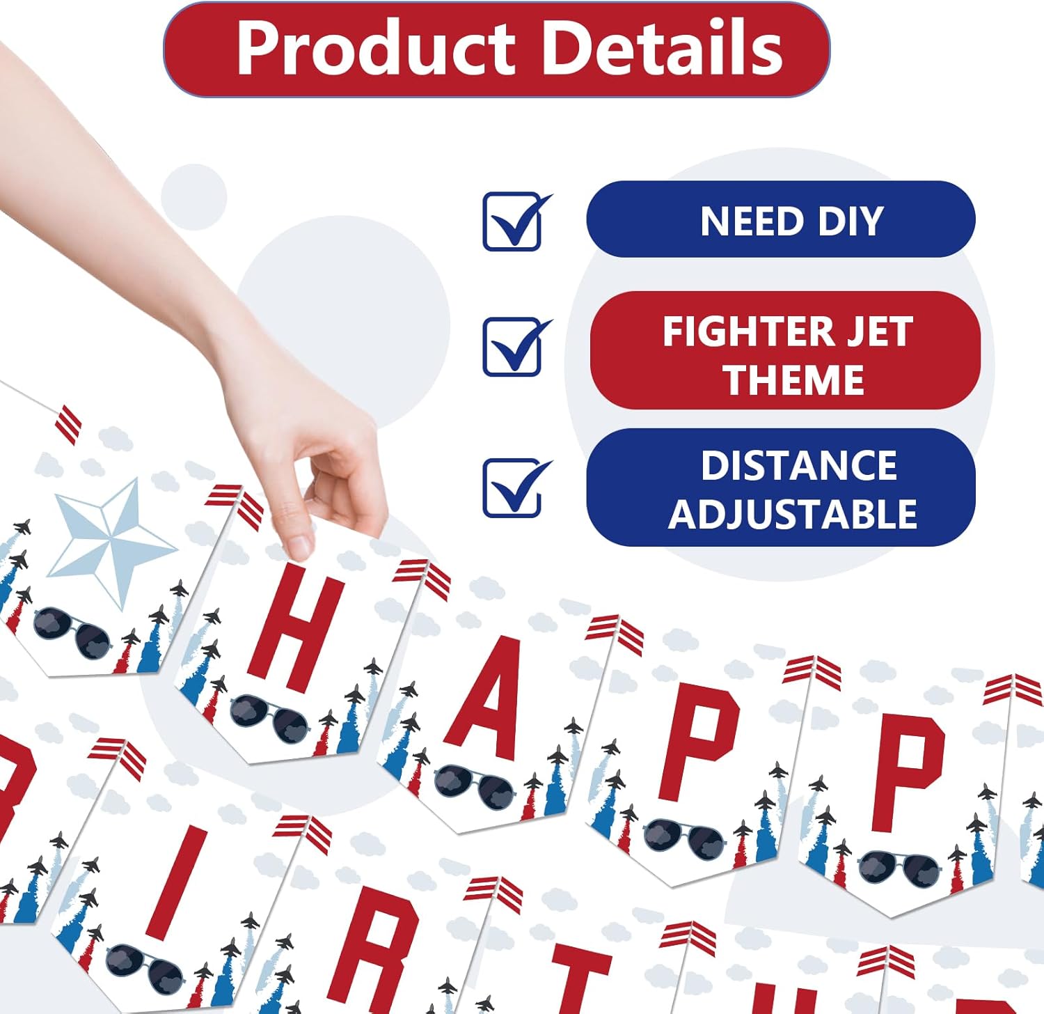 52Pcs Fighter Jet Birthday Party Decorations, Air Force Party Decor with the Danger Zone Backdrop Fighter Pilot Cake Toppers Banner Airforce Pentagram Balloons for Aircraft Airplane Party Supplies