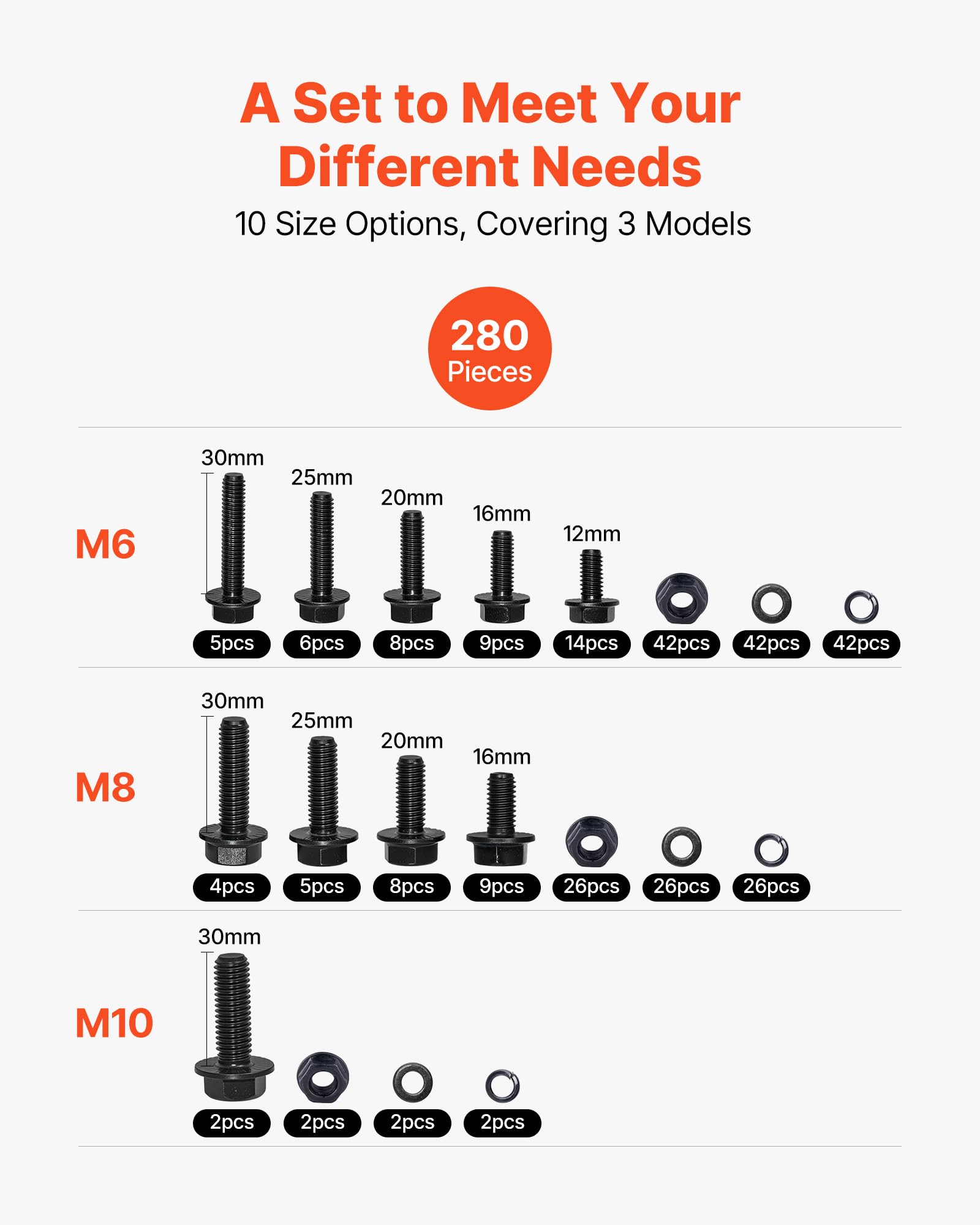 Image secondaire de Kit de Boulons et Écrous VEVOR - 280 PCS en Acier Allié pour Assemblage