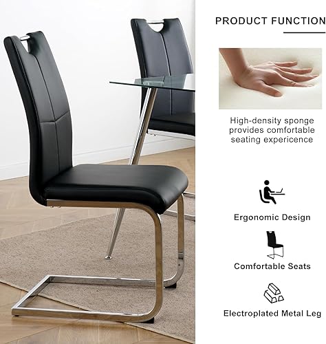 Miniatura 7 de Juego de 4 mesas de comedor modernas de 5 piezas, mesas de comedor redondas de vidrio templado de 36 pulgadas y 4 sillas de comedor negras de cuero,