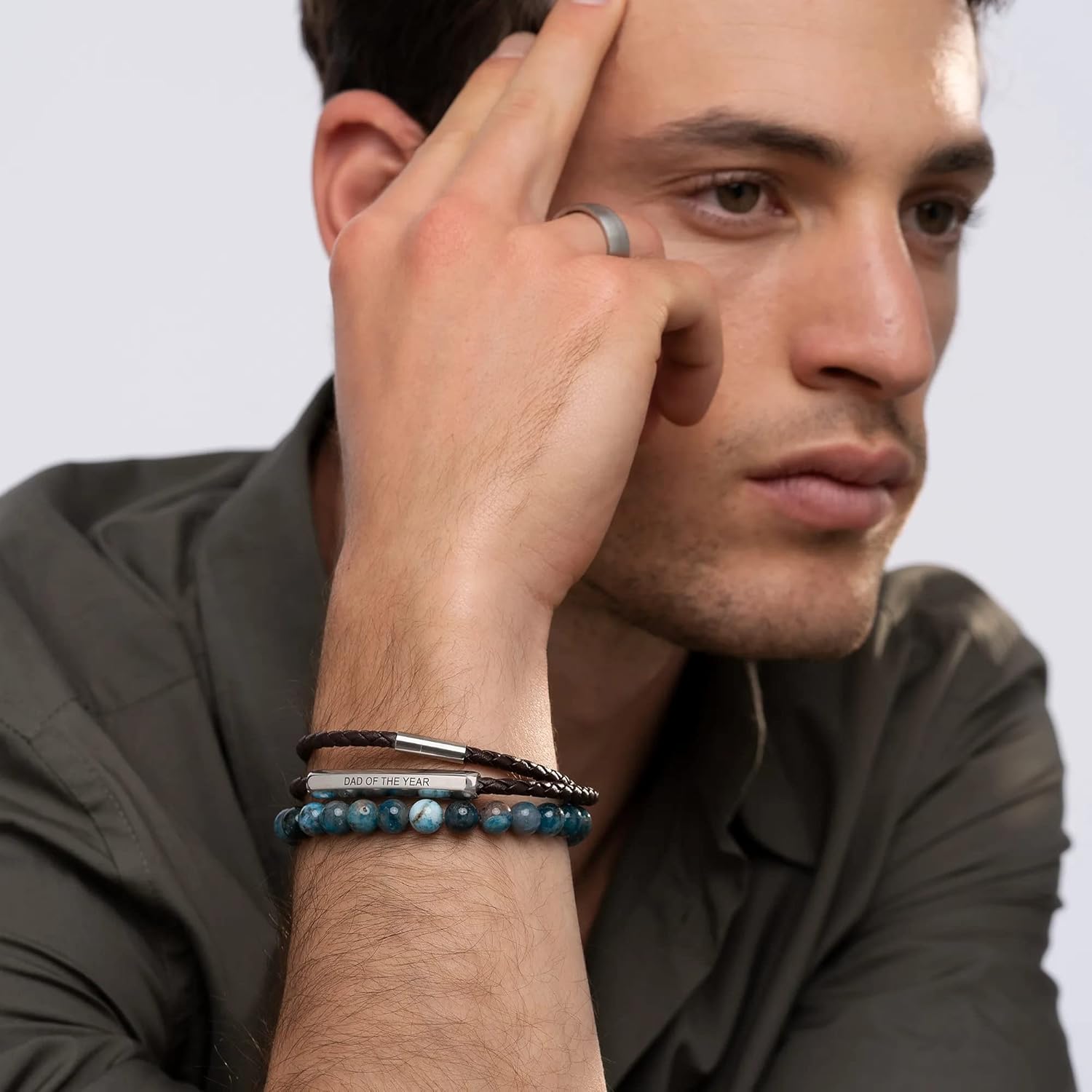 MYKA - Personalized Woven Black/Brown Leather Double Wrap Bracalet With Custom Inscription - Engraved Jewelry For Him, Men, Father - Personal Dainty Gift For Father's Day, Birthday, Christmas - - Image 4