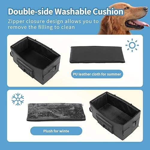 Miniatura 4 de Asiento elevador para perros de 2 perros pequeños/medianos, asiento de coche para perros con 2 cinturones de seguridad, piel sintética, impermeable,