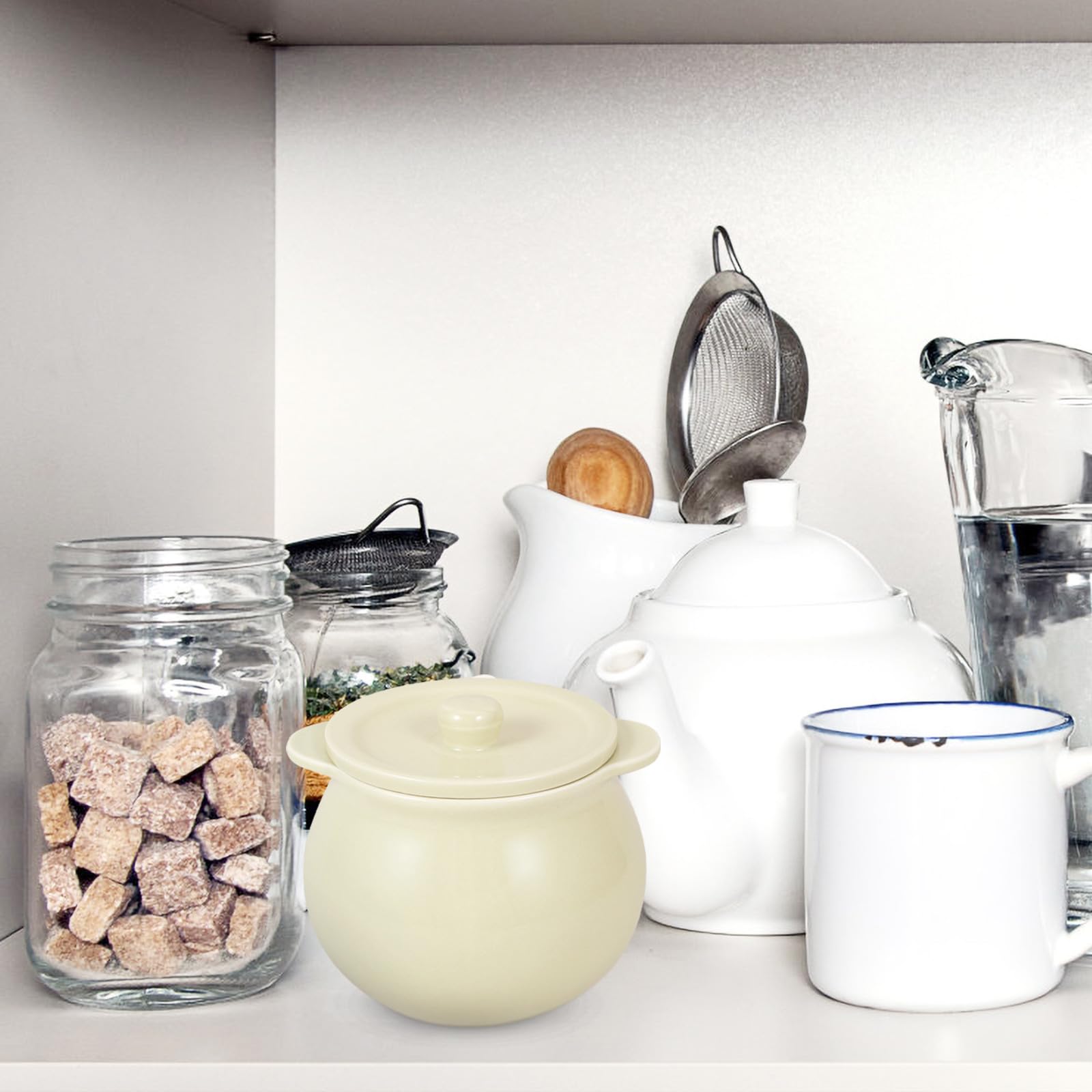 Keramik Gewürzbehälter mit Deckel und Löffel Hochtemperaturbeständige Nordische Stil Aufbewahrungsdose für Zucker Salz Honig und Gewürze Elegante Küchen Esstisch dekoration