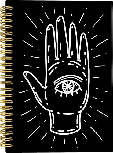 Knibeo Witchcraft Palmistry Hand Mysterious Eye Alchemy Magic Gothic Hippie Art Lined Cuaderno de tapa dura en espiral de 5.5 x 8.3 pulgadas,