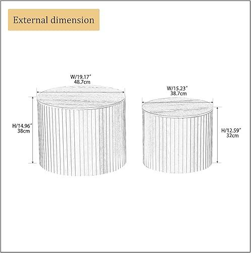 Miniatura 73 de kevinplus Juego de 2 mesas auxiliares pequeñas blancas para sala de estar, mesa auxiliar redonda de madera para dormitorio, oficina, sin montaje