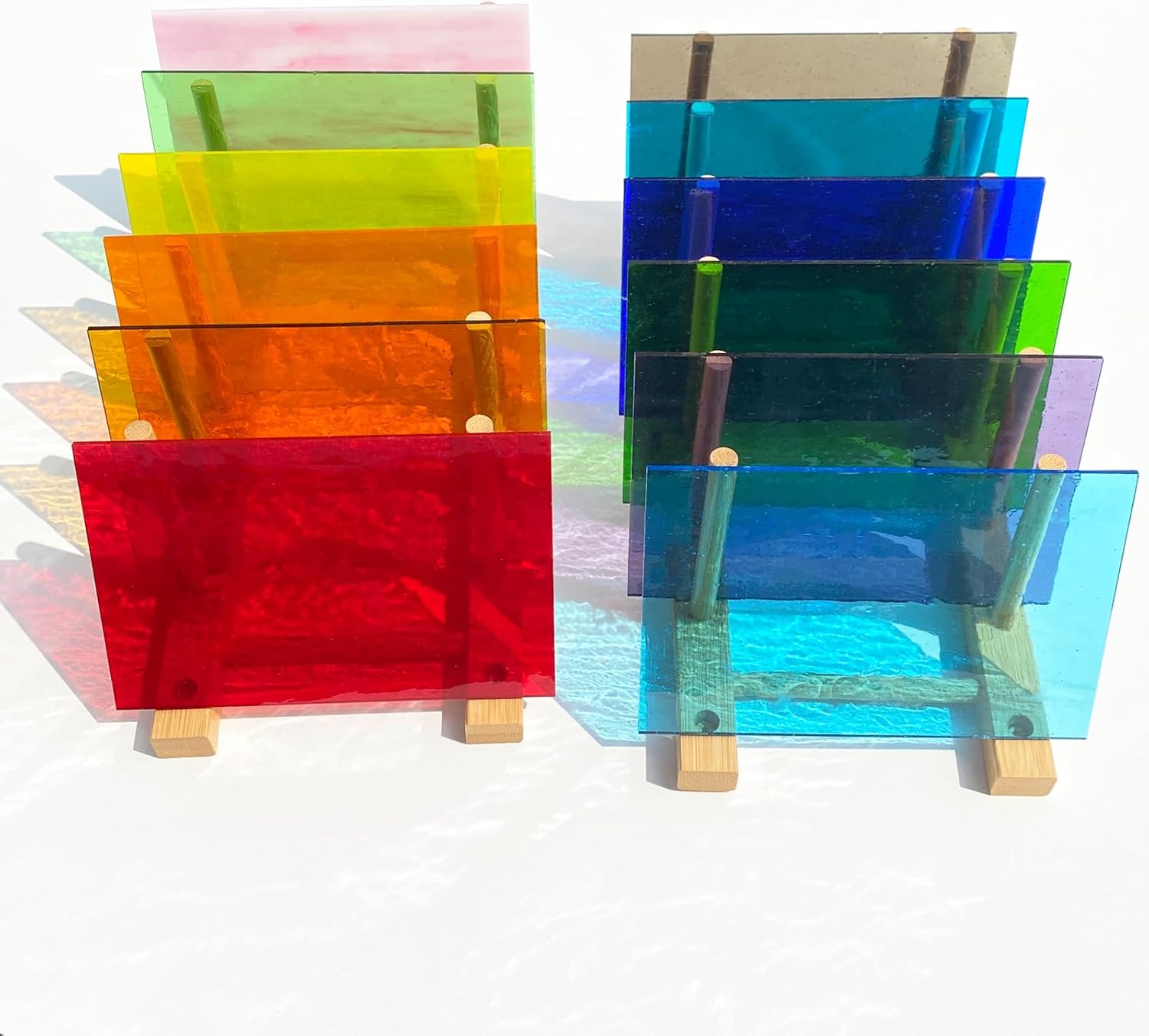 ILLUCKAI 12 Sheets COE 96 Transparent Fusible Glass Sheet, 4 x 6 inch Rainbow Colors Fused Stained Glass Sheets, Fused Glass Supplies for Fusing Glass Crafts Stained Glass Projects and Mosaic Art