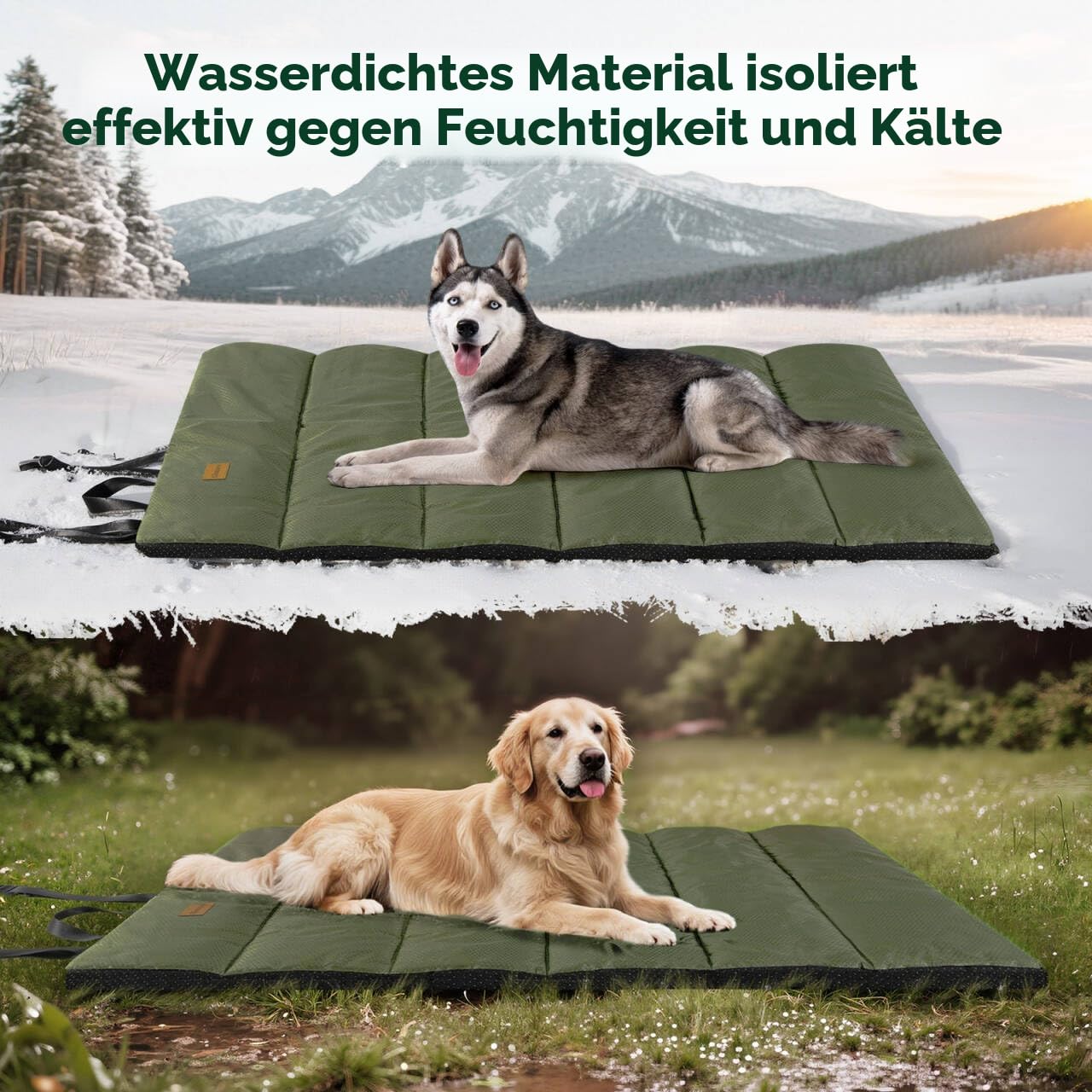 Gimars Verbesserte Outdoor Hundebett mit wasserdichter Folie, leicht aufrollbar mit Schnalle, großes Reisehundebett für mittelgroße & große Hunde, tragbar, faltbar, waschbar