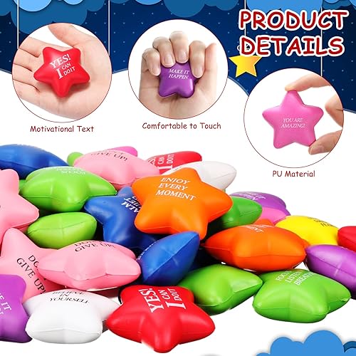 Miniatura 5 de 150 bolas de estrella para el estrés, motivacional, de 2.2 pulgadas, con citas inspiradoras, mini juguete sensorial colorido para aliviar la ira