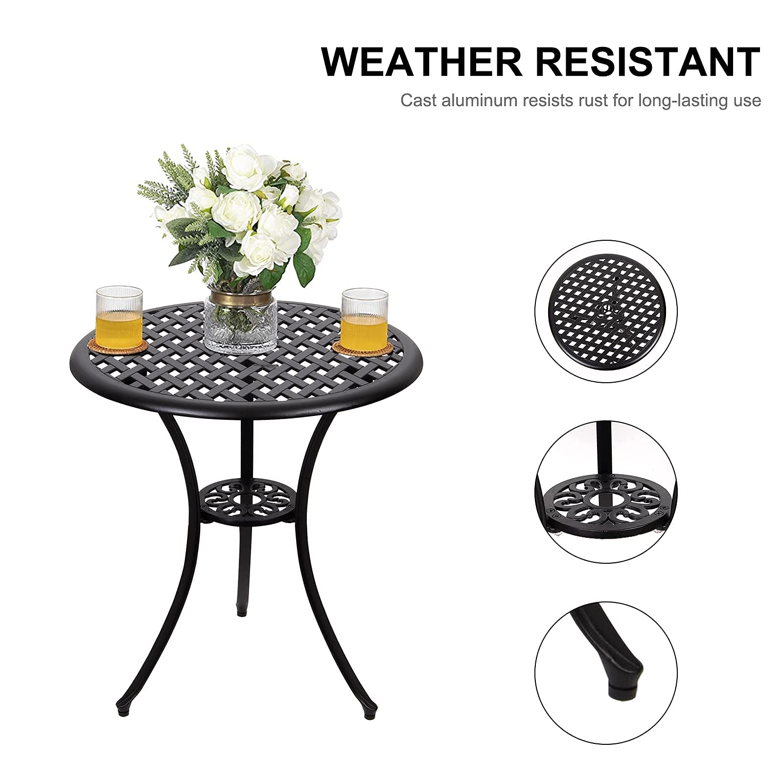 Polar Aurora 3 Piece Patio Bistro Set Cast Aluminum Bistro Table Set