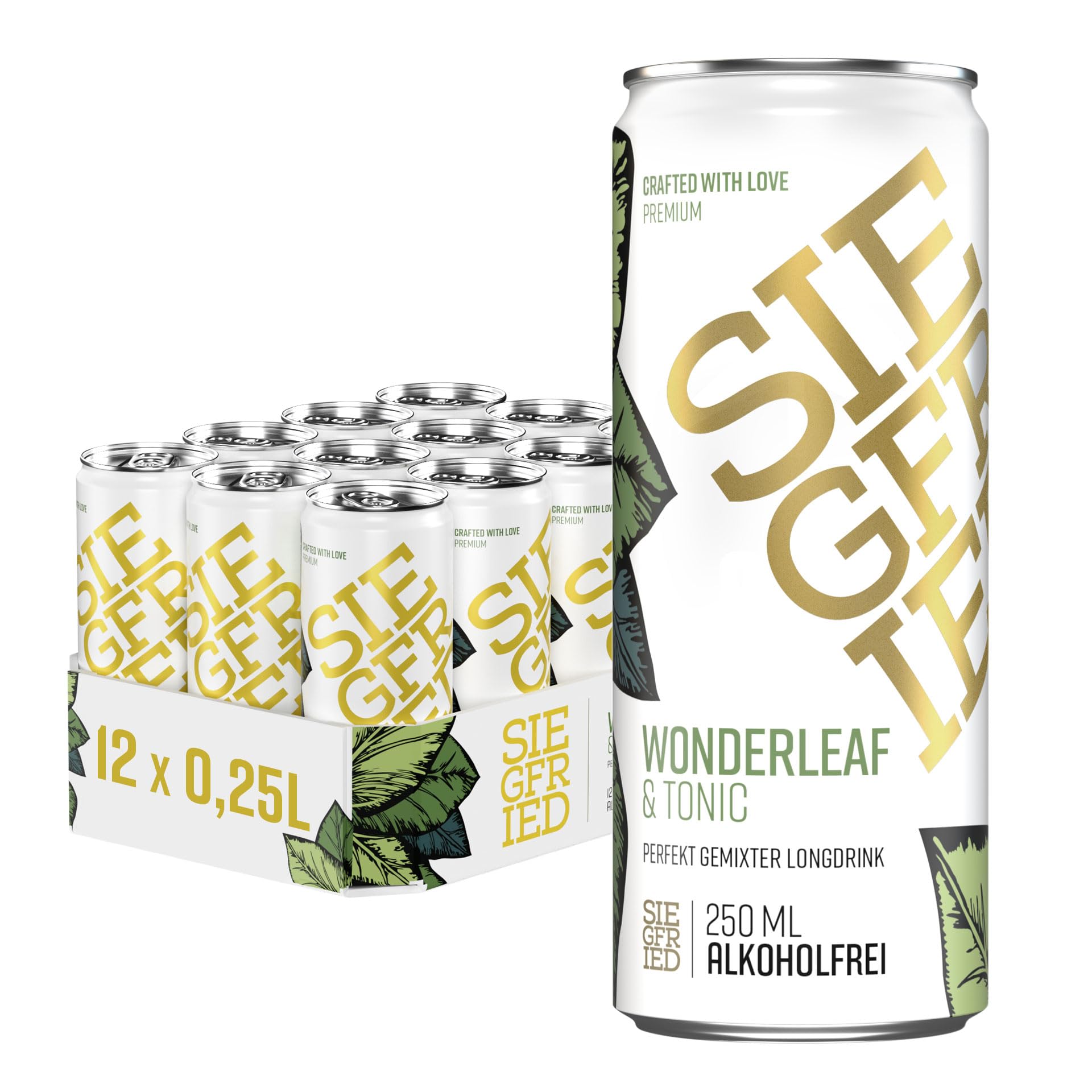 Siegfried Wonderleaf & Tonic | Alkoholfrei | Mit perfekt abgestimmtem Tonic Water I Ready-to-Drink | 12 x 250ml Dose | EINWEG | Made in Germany