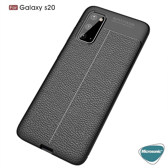 Microsonic Samsung Galaxy S20 için Kılıf Deri Dokulu Silikon Siyah [Galaxy S20 ile Uyumlu Kılıf - Siyah]
