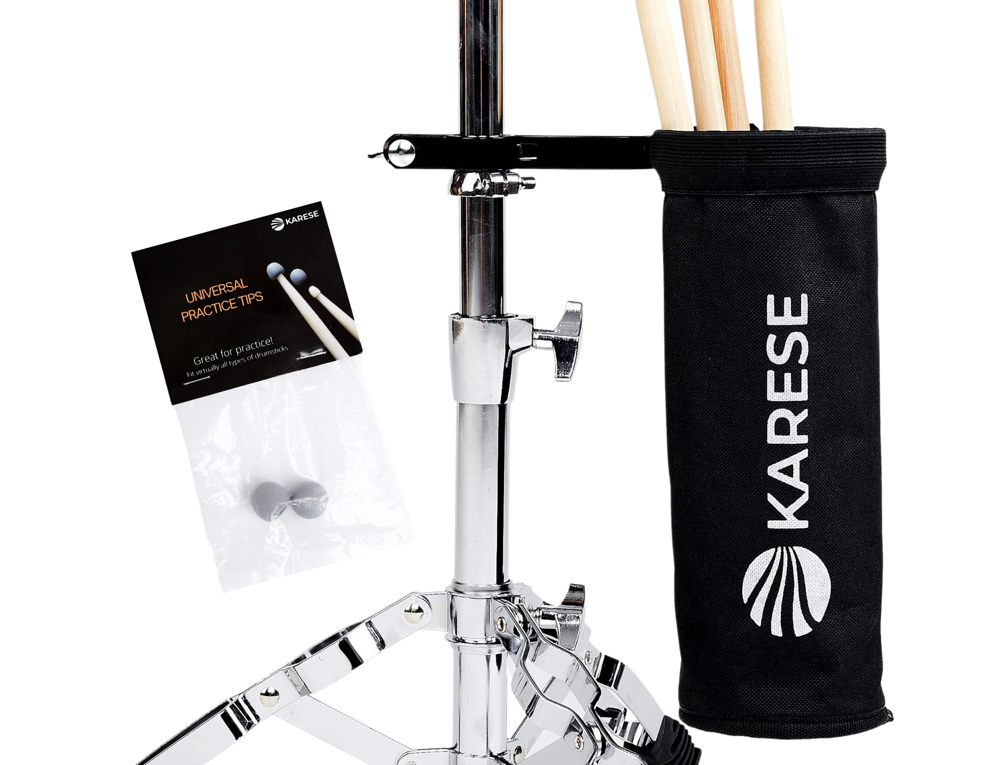 Drumsticks Bag Holder, comes Complete with a Pair of Silicone Drumsticks Silent Practice Tips, Brush Beater Holder, Holds up to 12 Pairs of Drumsticks