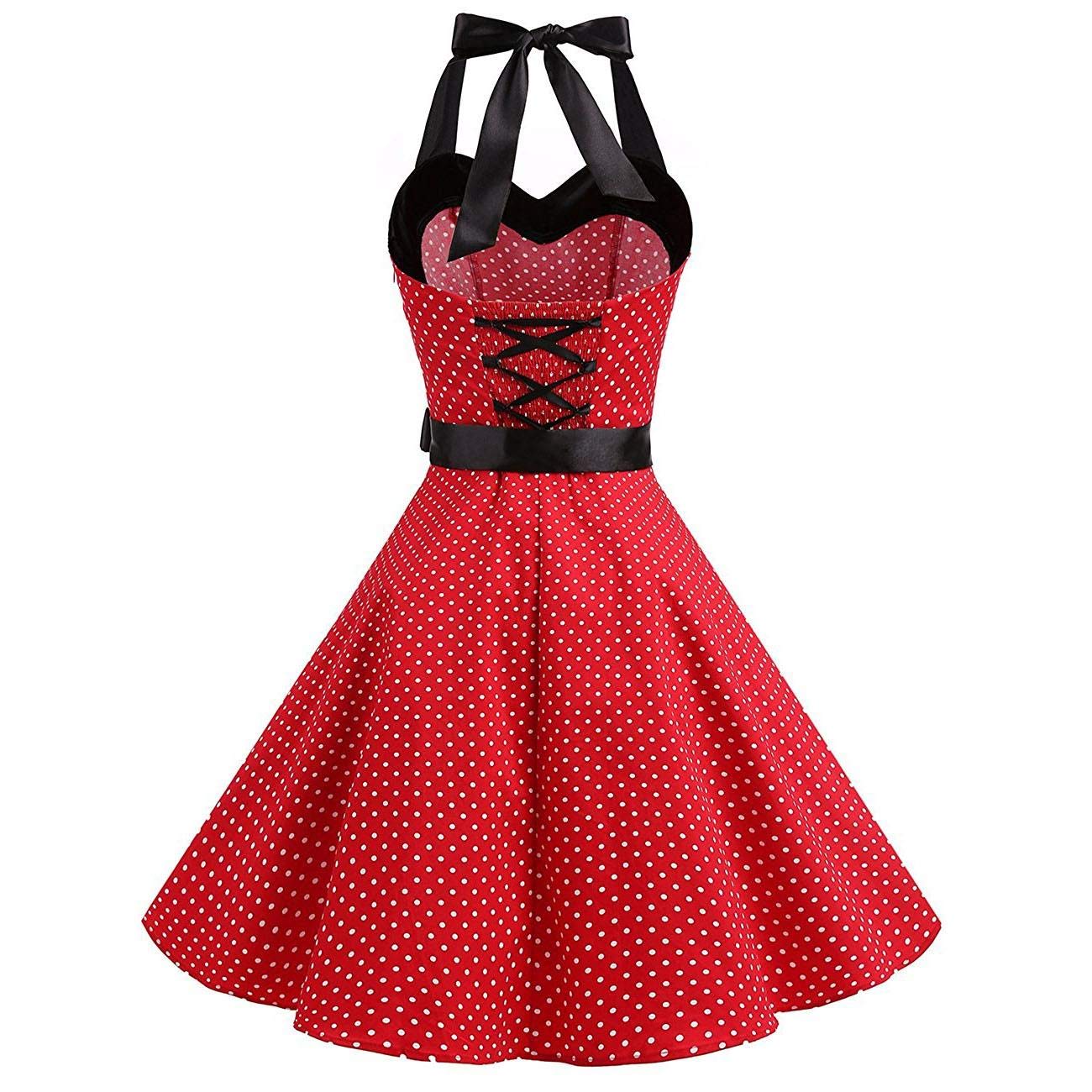 Vestido vintage de los años 50 para mujer, cuello halter, lunares, floral, acampanado, vestido de cóctel, fiesta, noche, baile de graduación