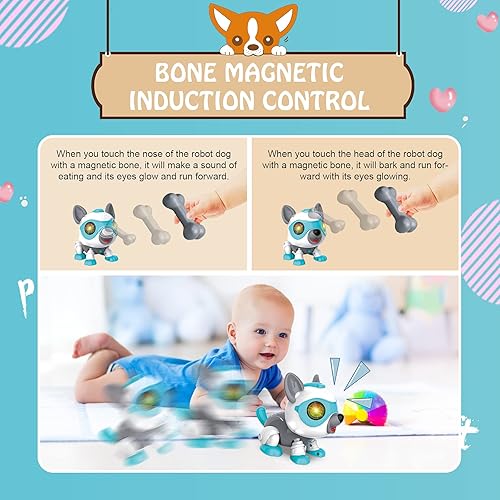 Miniatura 3 de Grarg Perro robot para niños juguetes robóticos electrónicos STEM para perros con control táctil de voz magnética de hueso juguetes robot