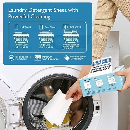 Miniatura 23 de ORIGHTY Hojas de detergente para ropa sucia, (120 cargas), 60 hojas de tiras de detergente para ropa sin fragancia, láminas de detergentes