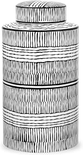 Black and White Vase Decorative Ginger Jar with Lid - 11.5" Tall Ceramic Vase & Decorative Storage (Takara)