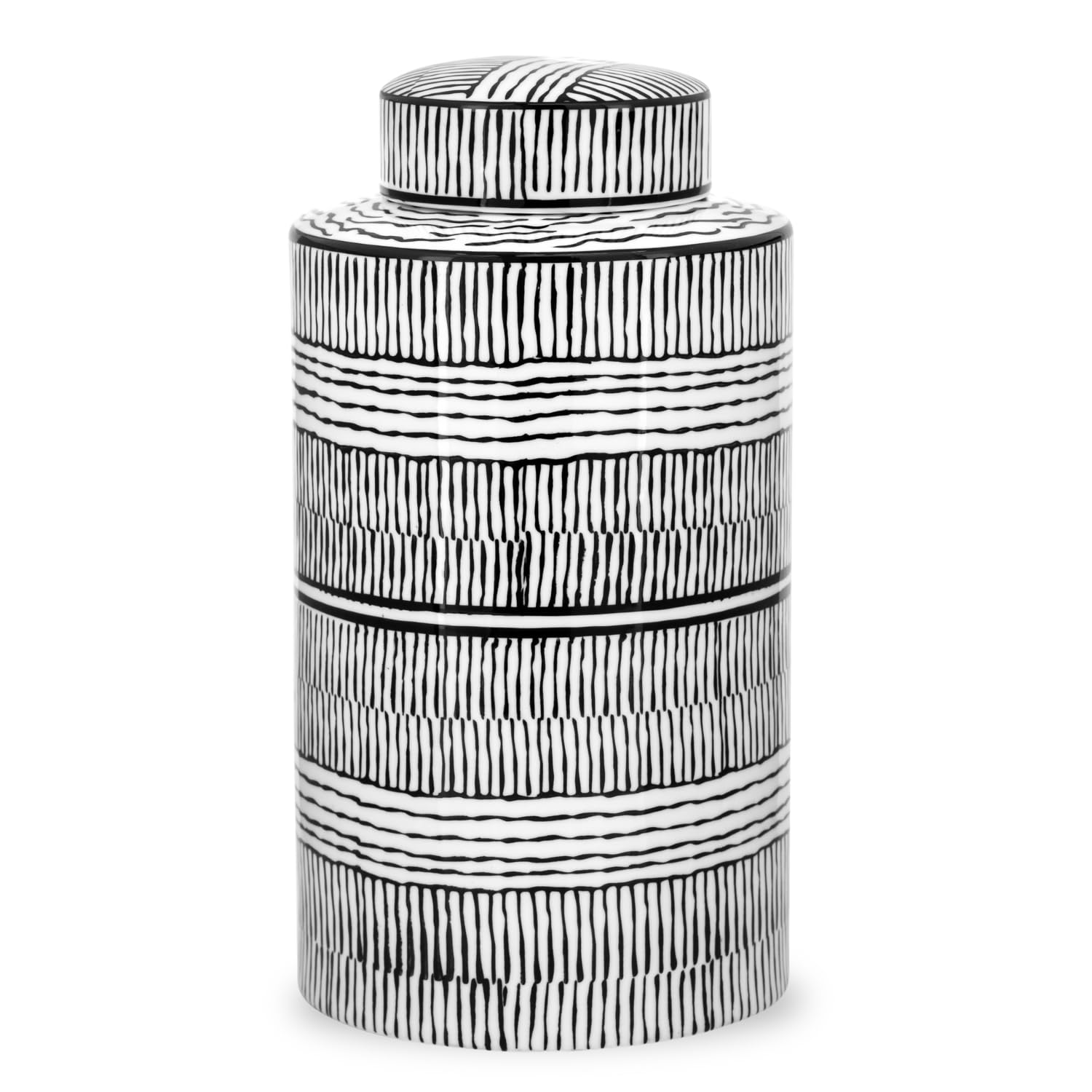 Torre & Tagus Takara Schwarz-Weiß-Ingwer-Vase mit Deckel, 27,9 cm hoch, Moderne Vase für Blumen, Raumdekoration, Klassische, handgefertigte Heimdekoration für Aufbewahrung und Tischdekoration, mit