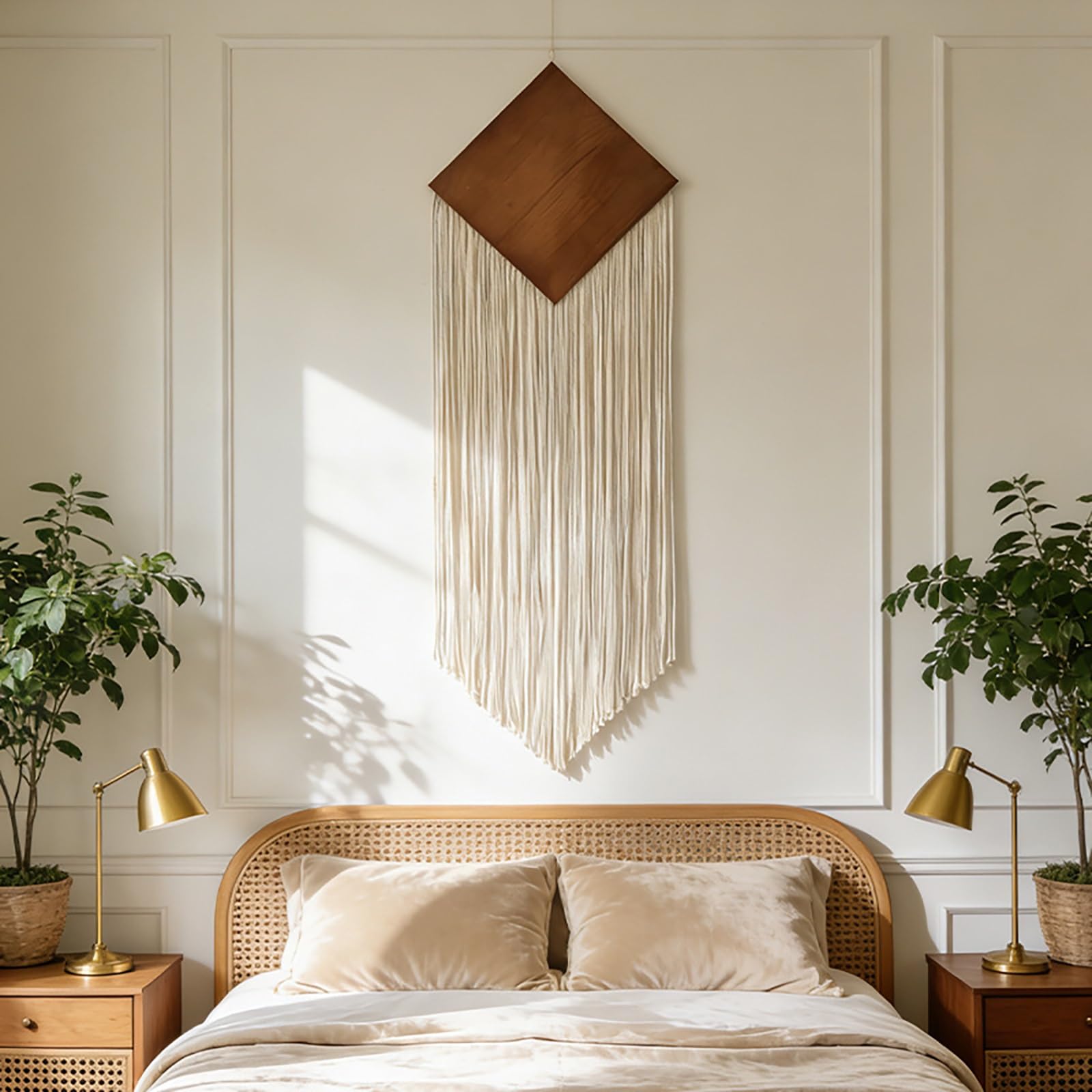 TaLcuS Large Macrame Wall Hanging Leaf Tapestry, Handmade Woven Tassel Boho Chic Home Art Decor for Bedroom, Apartment(White)