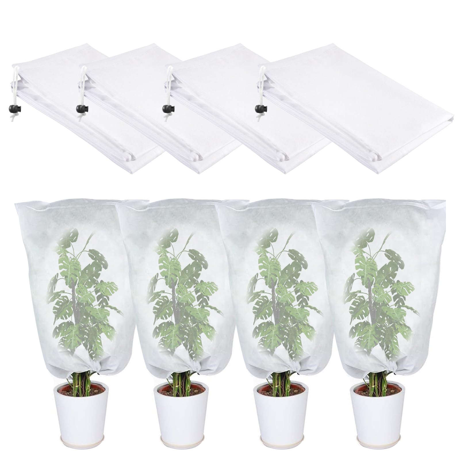 FORETOGO 4 Pack Plant Frost Protection Covers 60×80CM Fleece Frost Bag