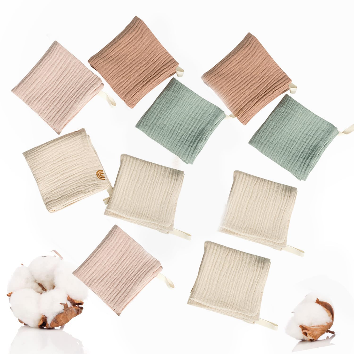 10pcs Desbabosos de Gasa (23 x 23 cm) Algodón para Bebé, Guantes de Inodoro, Toallas para la Cara, Recién Nacido Toalla de Cara