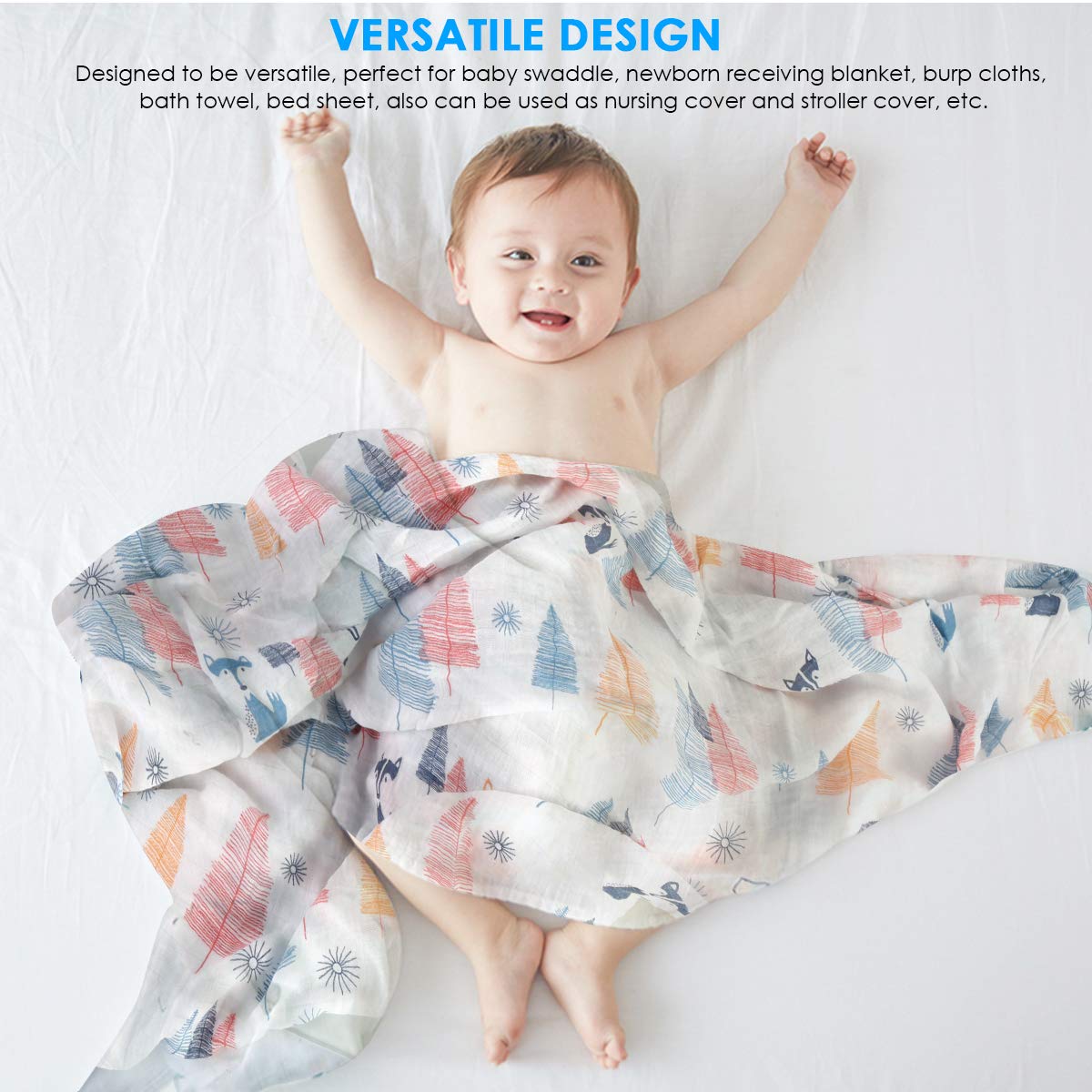 4 pz/Lotto Mussola Bambino Swaddle Coperte Neonato Ricezione Coperte Avvolgere per Ragazzi Ragazze 47 x 47 Pollici (#B)