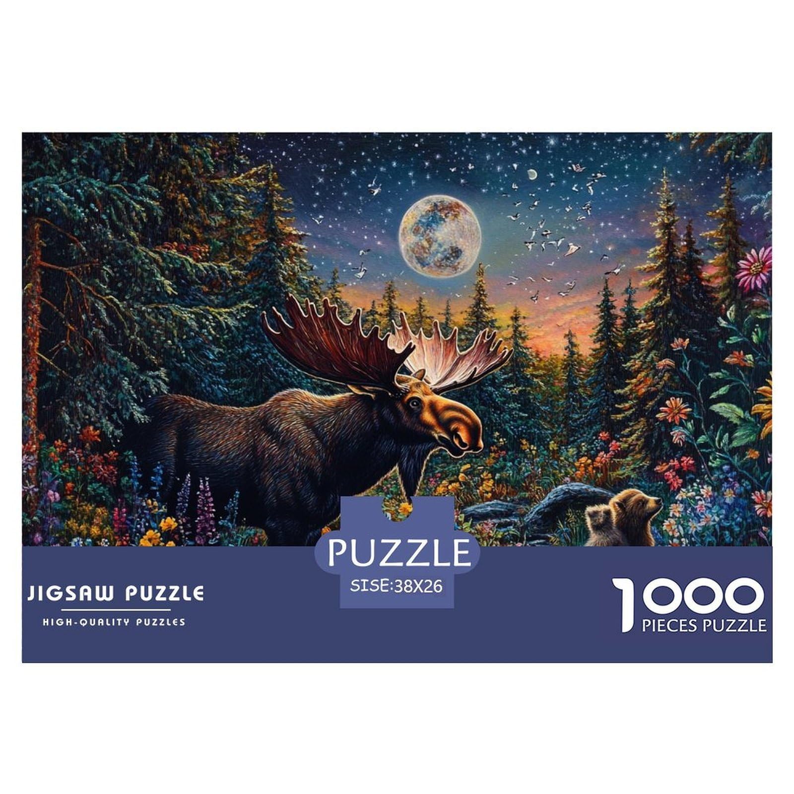 Moose Jigsaw Puzzles 1000 Pieces Challenge Game for Adults,Nature Scene Impossible Jigsaw Puzzle 1000 Piece Educational Game Home Decoration 38x26cm/1000pcs