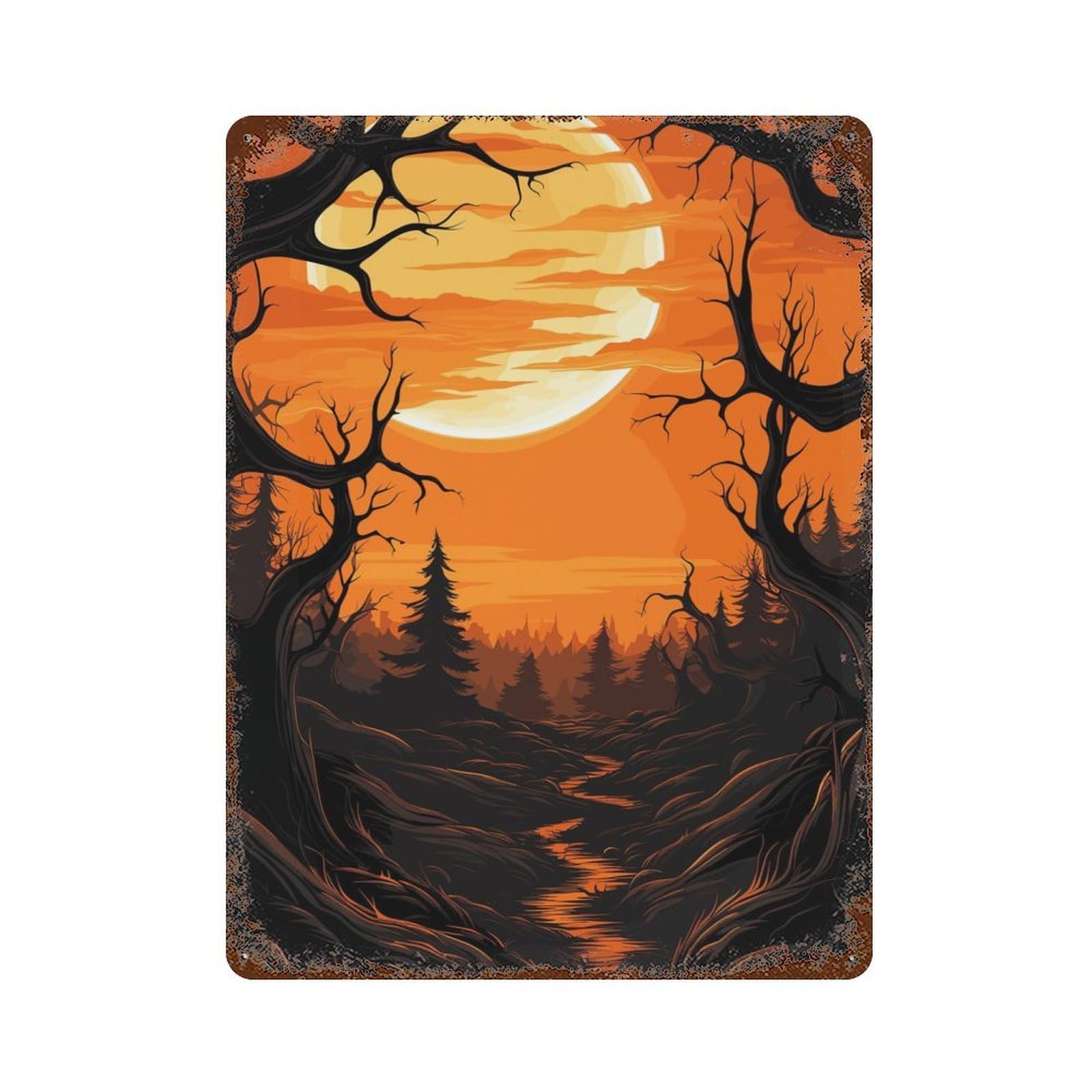 Forest Sunset Decorative Tin Sign 15.7"x11.8", for Bistro, Counter And Cafe Decor, Retro Wall Decor