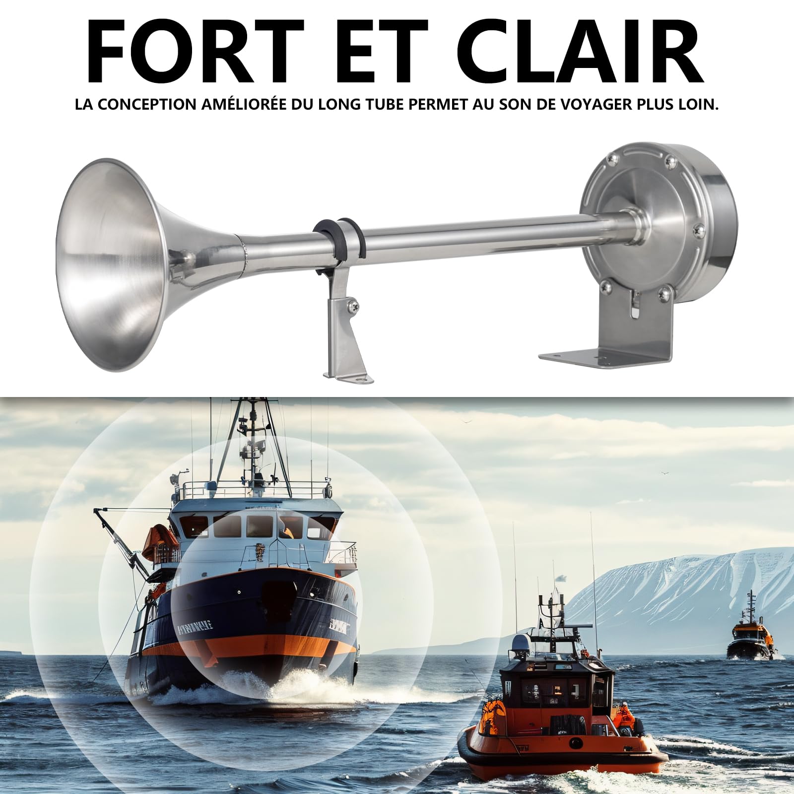 FARBIN Klaxon de Bateau 12V Corne de Brume Trompette Marin acier Inoxydable | étanche, klaxon de camion pour bateau brume yacht camping-car
