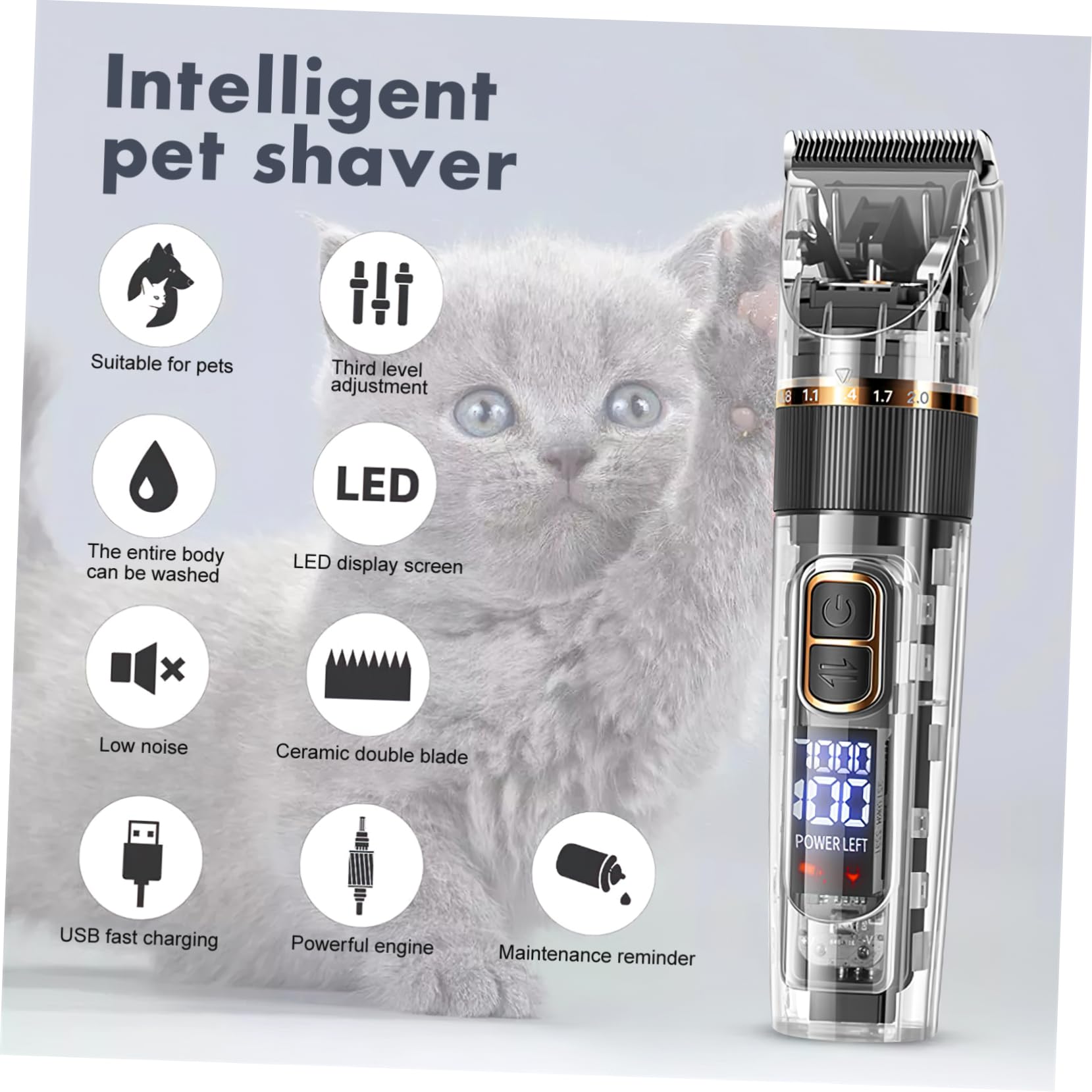 1 Set Set tagliacapelli per animali domestici attrezzature per la toelettatura del cane kit per la toelettatura del cane display led batteria lipo trimmer tosatrici per gatti AbS