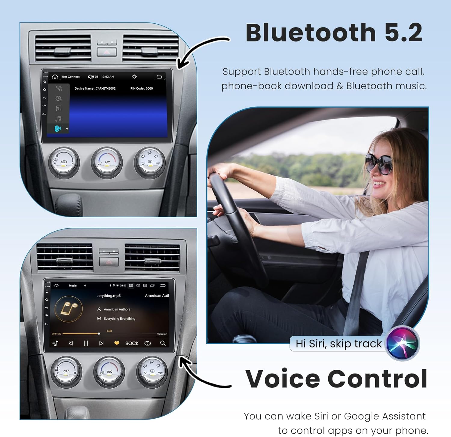 Car Radio Stereo for Toyota Camry 2006-2011 with Manual AC (Without JBL Sound System), Support Wireless Carplay/Android Auto/Mirrorlink, 10 Inch QLED Touchscreen with Bluetooth,FM Radio