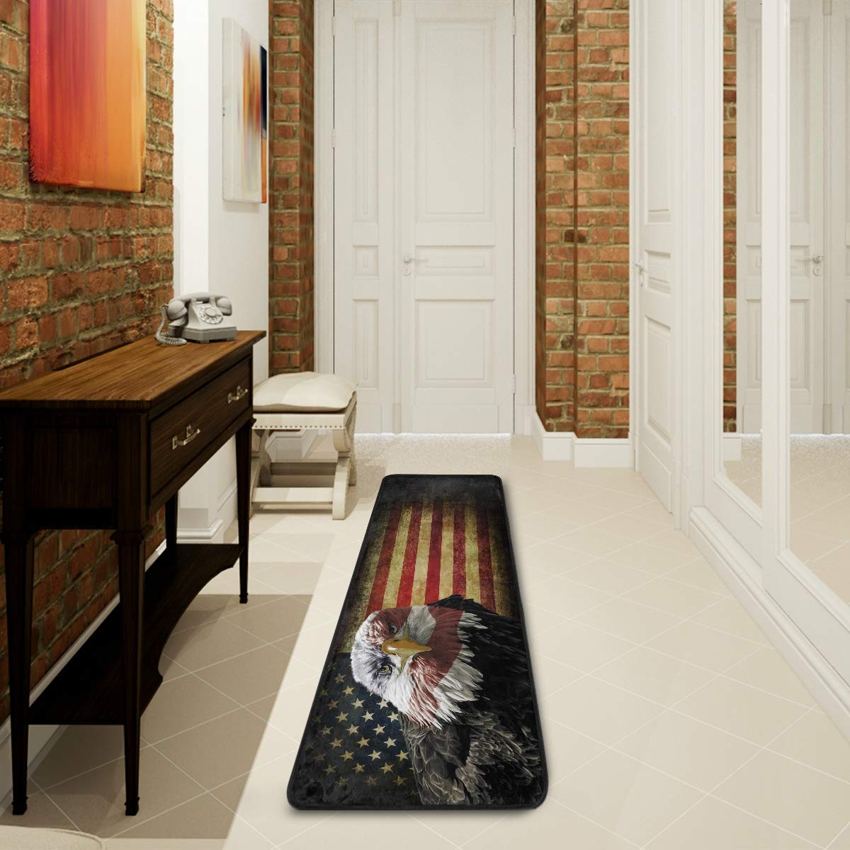 Bald Eagle Runner Rug - 3x12 Feet, Washable, Non-Slip Backing, Southwestern Tribal Design For Hallway, Kitchen
