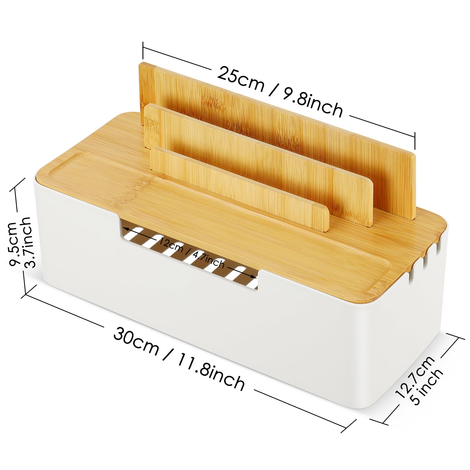 CRROEL Cable Tidy Box,Cable Management Box with Dual-purpose Lid for Phones/Tablets/Smartwatches/Book - Image 2