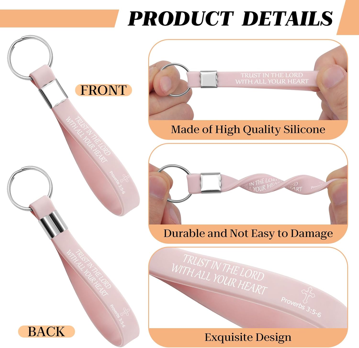 8PCS Bible Verse Silicone Keychain for Women Men Christian Keychains Bulk Inspirational Scripture Religious Gift for Women Baptism Gift Faith Key Chains Bulk for Daughter Son Easter Graduation Gifts - Image 2