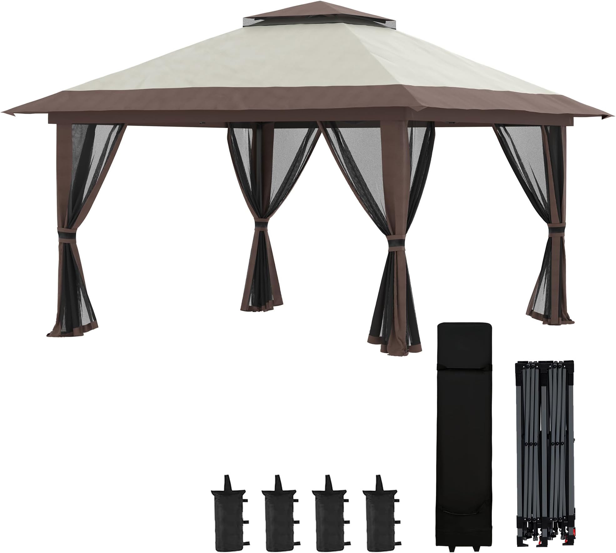 Tonnelle Avec Moustiquaire Et Lumières LED 4x3x2,73 M Taupe | Leroy Merlin