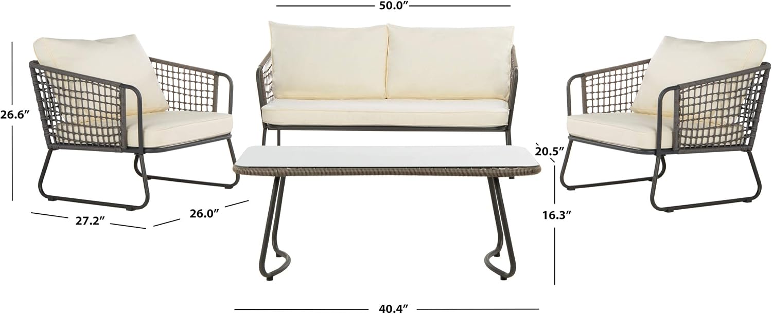 SAFAVIEH PAT9003A Collection Benjin Grey 4 Piece Living Outdoor Set