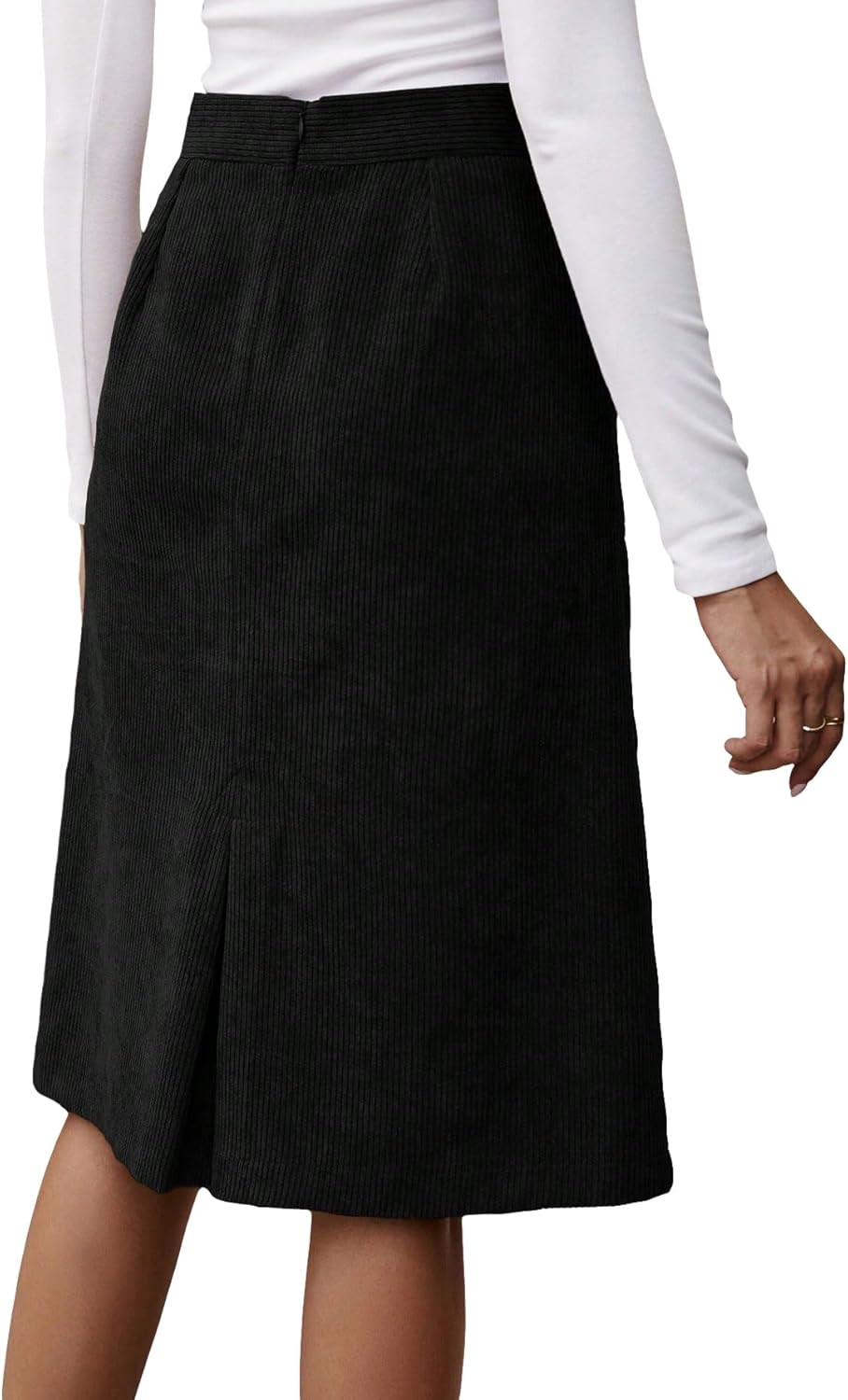 SweatyRocks Women's High Waist Straight Midi Skirt Split Hem Corduroy Skirts with Pockets - Image 2