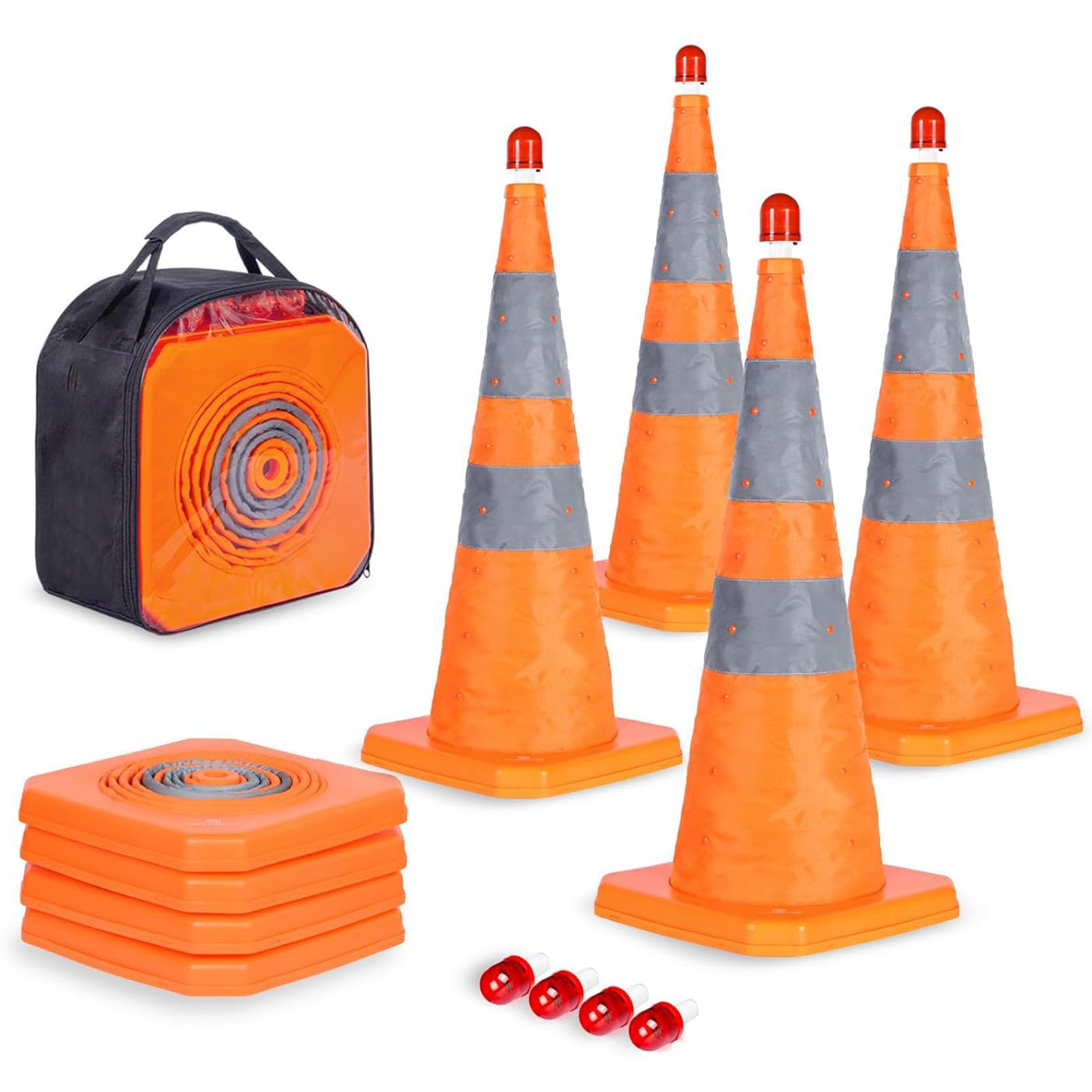 Paquete de 4 Conos de Tráfico Plegables de PVC con Base Resistente,Conos de Seguridad de Alta Visibilidad,Cono Desplegable Multiusos(Size:40x23x23cm,Color:4B)