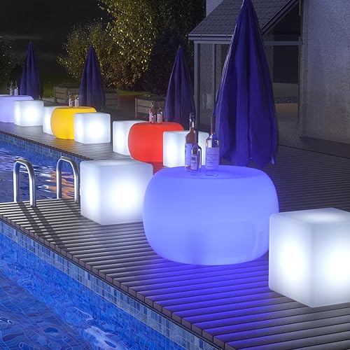 Miniatura 9 de MoNiBloom Mesa de cóctel LED de 16 pulgadas para bar con control remoto, recargable, 16 colores RGB cambiantes, mesa de pub iluminada, tambor