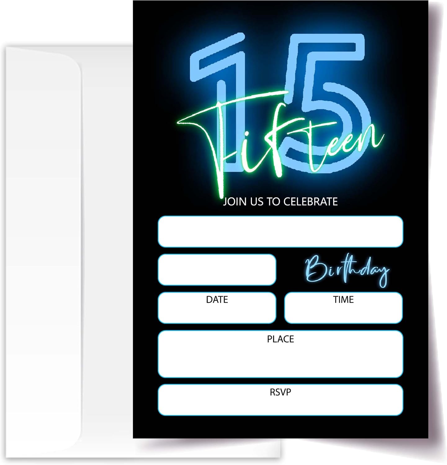 Neon Glow 13th Birthday Invitations 4x6 20 Cards with 20 Envelopes for Boys And Girls 13th Birthday Party Invitations.(52)