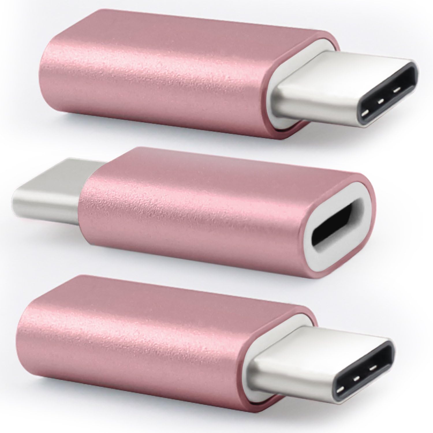 FanTEK 3-Pack USB C Type C 3.1 Male to Micro USB Female Adapter forP10, Moto Force, G5 SE,Nova, Nubia Max, Nexus 6P, ZMax Pro, Aluminum Shell (Rose Gold)
